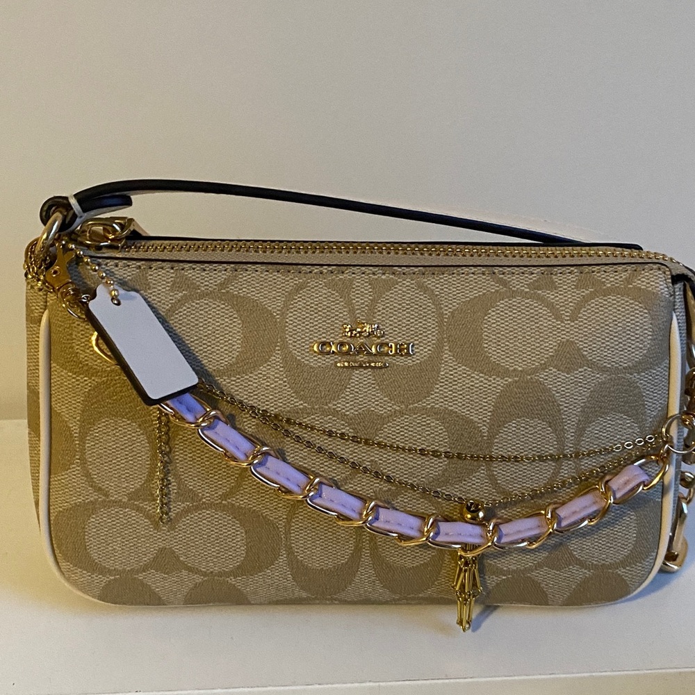 Coach Nolita 19 in Signature Canvas Wristlet (Sand and Chalk with Gold Hardware)